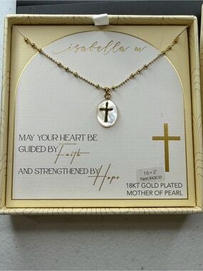 Isabella m Gold Plated Mother of Pearl Cross Necklace - White & Gold